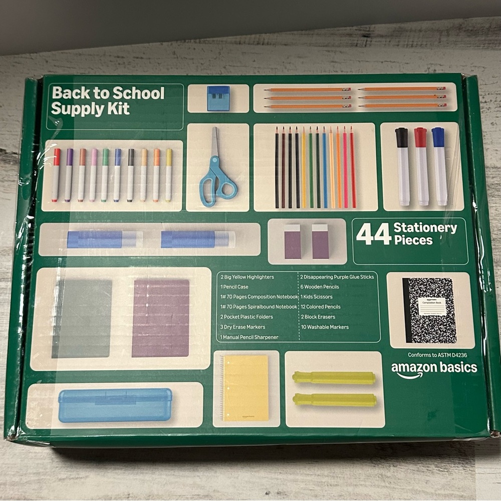 Amazon Basics 44-Piece Back to School Supply Kit NEW